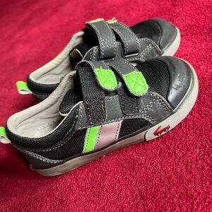 See Kai Run Black Sneakers with Neon Green Accents